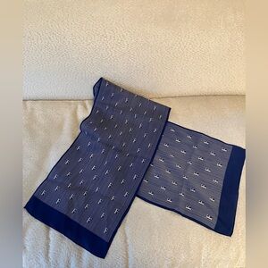VTG Monogramed Blue Strip Rectangle Scarf Japan Preppy 10.5in X 46in Nautical